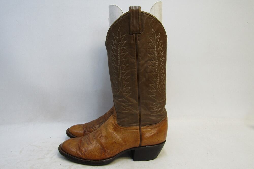 TONY LAMA Womens Sz 7.5 B Brown Leather Tan Smooth Ostrich Cowboy Western Boots